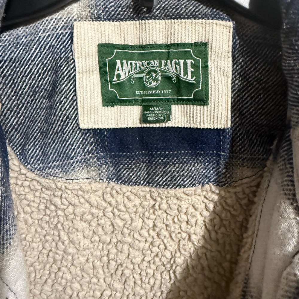 American Eagle Blue Plaid Sherpa Jacket
